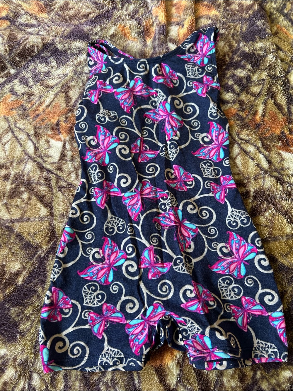 Girls Navy Romper with Pink Butterfly Print